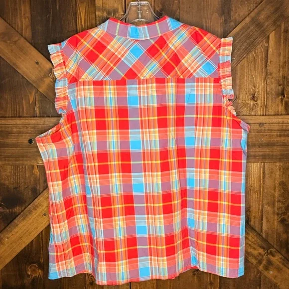NWT Tommy Hilfiger Plaid Flutter Sleeveless Sleeve Plus Size Top Size 2X - Picture 4 of 9